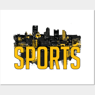 Pittsburgh Sports City Skyline Black and Yellow Posters and Art